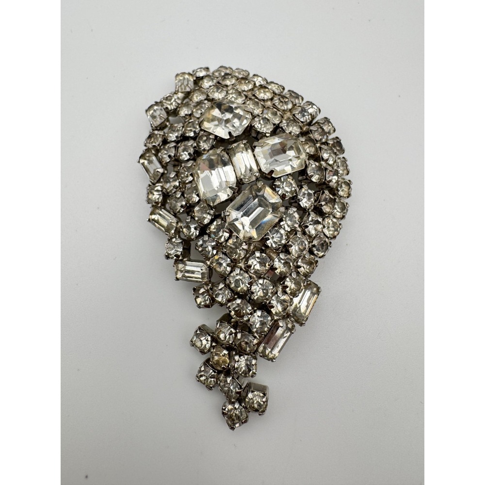 Vintage Rhinestone Brooch Clear Sparkly Baguette Pin